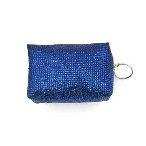4" Blue Sequin Sparkle Mini Cosmetic Bag / Coin Purse with Key Ring